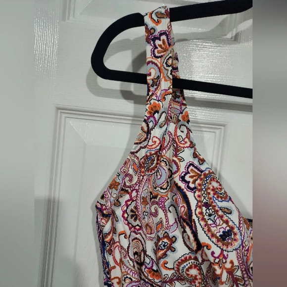 Lands' End Paisley Mix Print V-Neck Wrap Underwire Tankini Top in Size 12 DDD - Picture 3 of 13